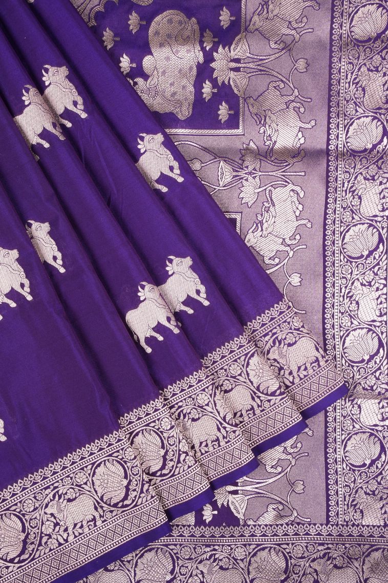 Viola Purple Banaras Sarees with Gold Zari Buttis (small Dots Or Motifs) view 1