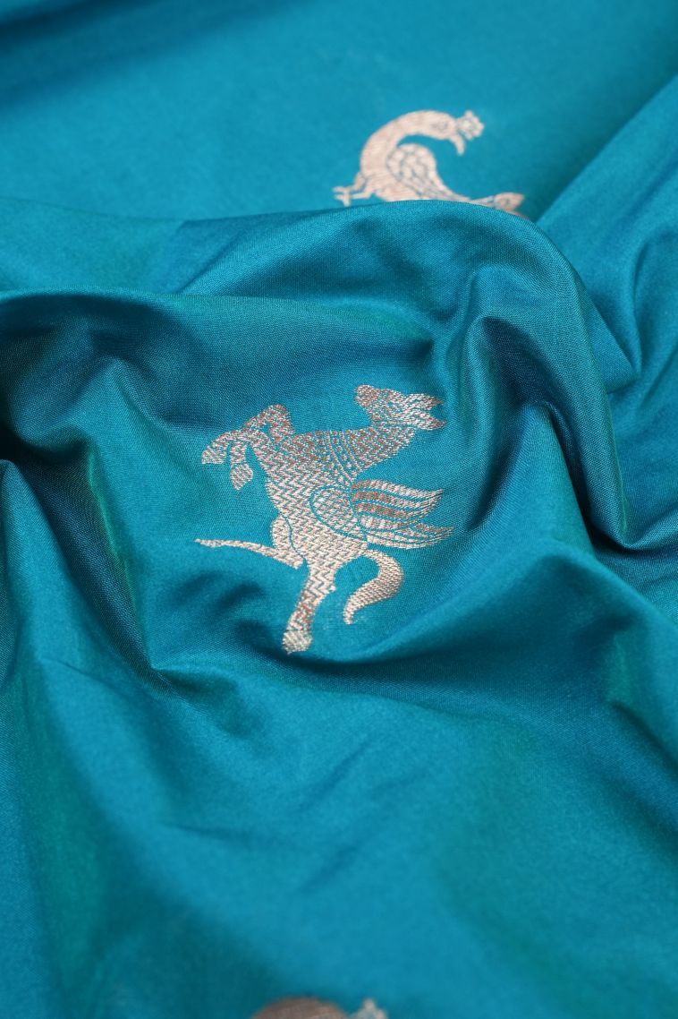 Cerulean Blue Banaras Sarees with Gold Zari Buttis (small Dots Or Motifs) view 4