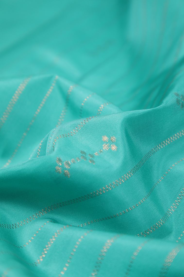 Sapphire Blue Soft Silk Saree with Copper Zari Stripes view 4