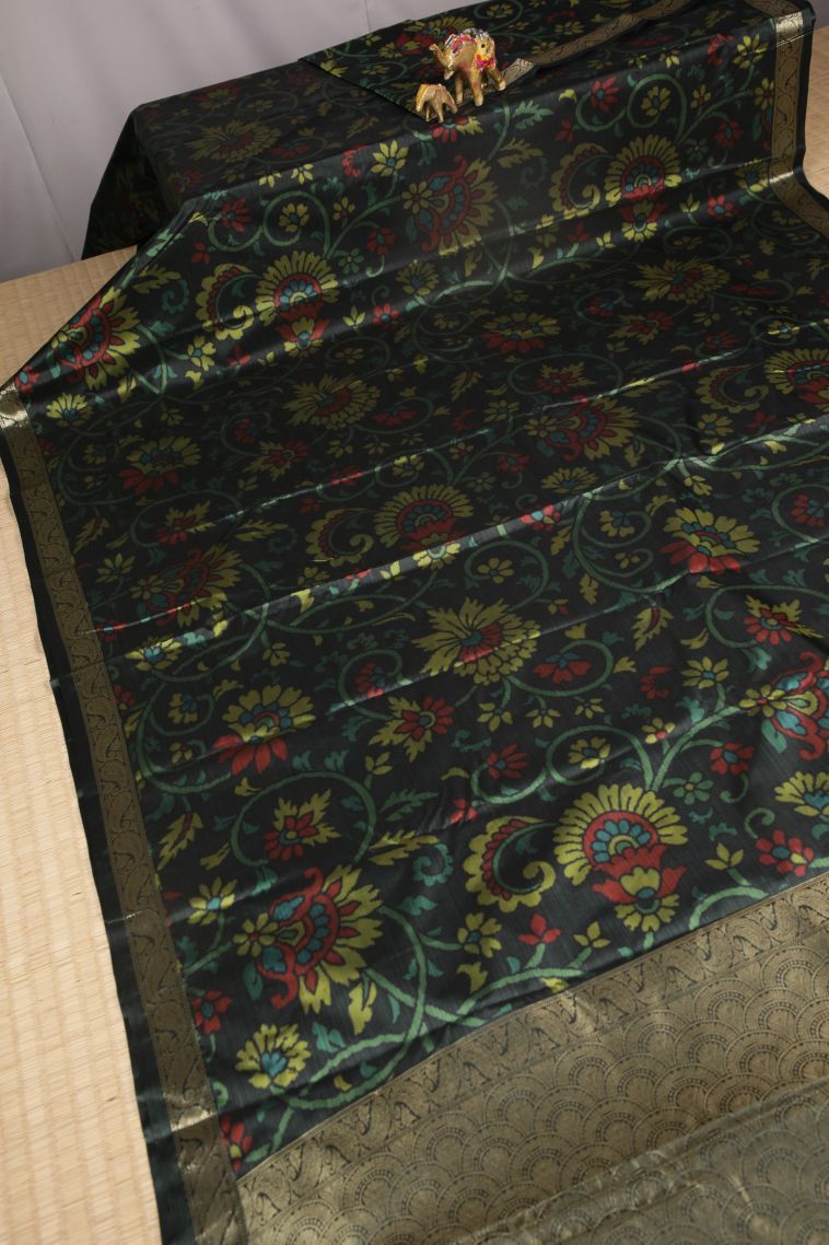 Charleston Black Soft Silk Sarees with Without Zari Zari Floral Patterns view 2