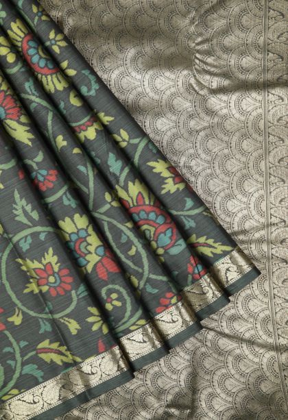 Charleston Black Soft Silk Sarees with Without Zari Zari Floral Patterns