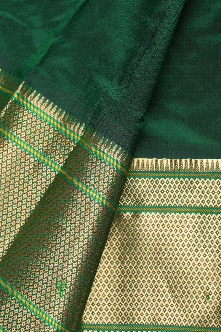 Basil Green Kanchipuram Silk Sarees with Gold Zari Buttis (small Dots Or Motifs) view 3