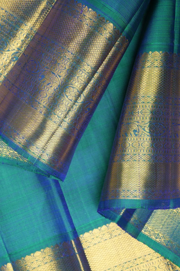 Chartreuse Green Kanchipuram Silk Sarees with Gold Zari Buttis (small Dots Or Motifs) view 3
