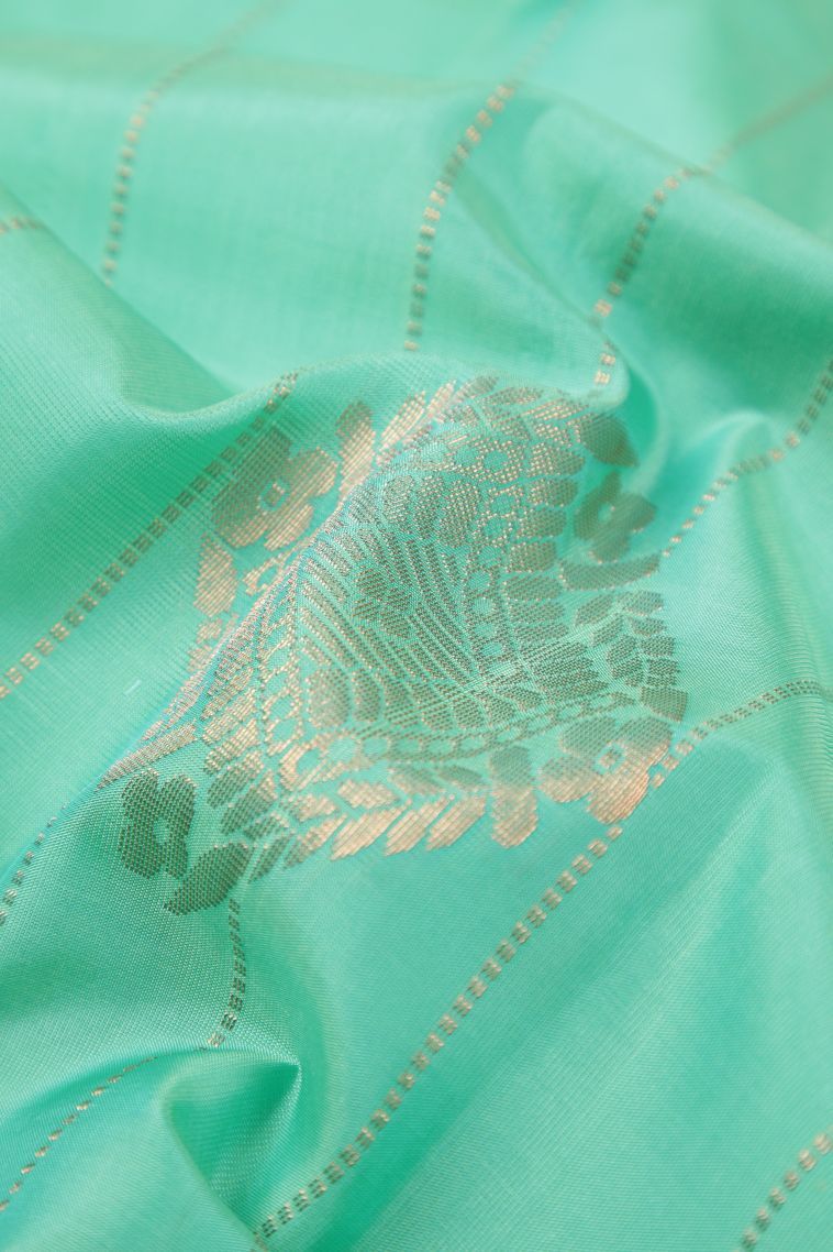 Sapphire Blue Soft Silk Saree with Copper Zari Stripes view 4