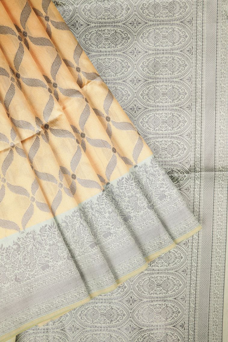 Biscotti Yellow Tussar Saree with Without Zari Zari Checks view 1