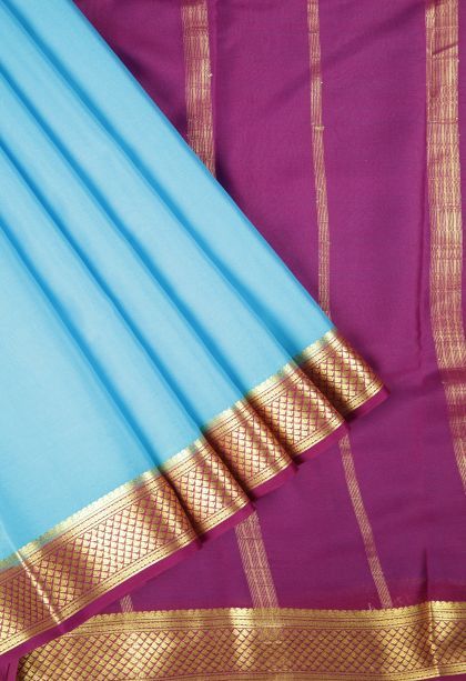 Arctic Blue Mysore Silk with Without Zari Zari Plain