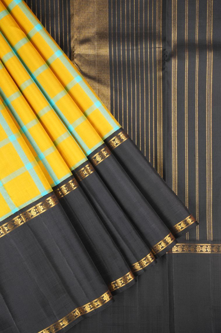 Lemon Yellow Kanchipuram Silk Sarees with Without Zari Zari Checks view 1