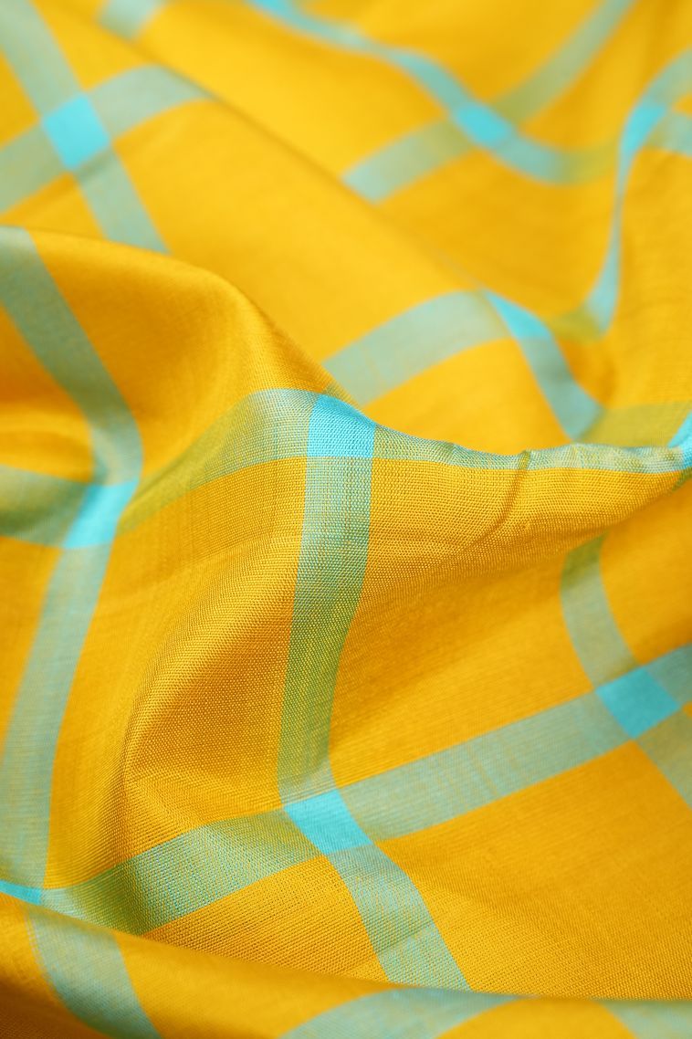 Lemon Yellow Kanchipuram Silk Sarees with Without Zari Zari Checks view 4