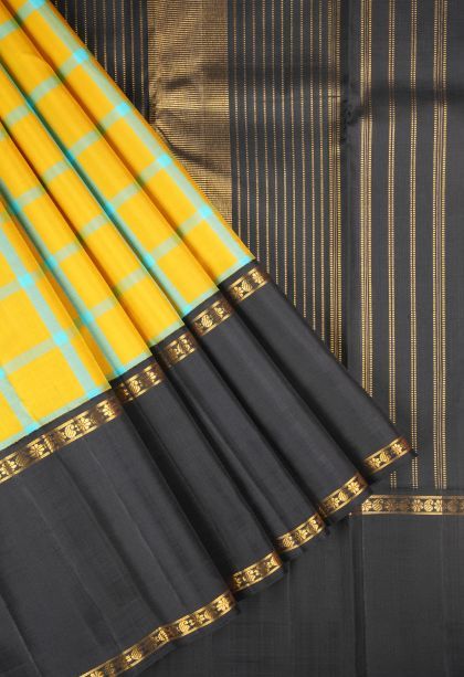 Lemon Yellow Kanchipuram Silk Sarees with Without Zari Zari Checks