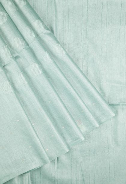 Arctic Blue Tussar Saree with Without Zari Zari Buttis (small Dots Or Motifs)
