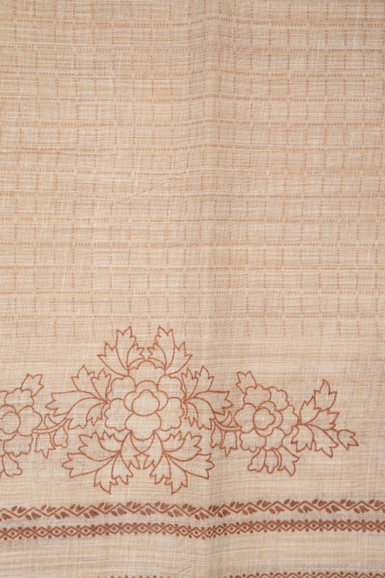 Cream White Tussar Saree with Without Zari Zari Buttis (small Dots Or Motifs) view 3