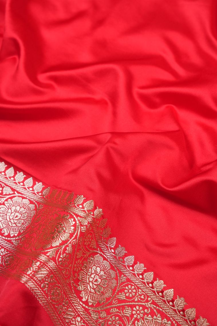 Mahome Red Banaras Sarees with Silver Zari Buttis (small Dots Or Motifs) view 3
