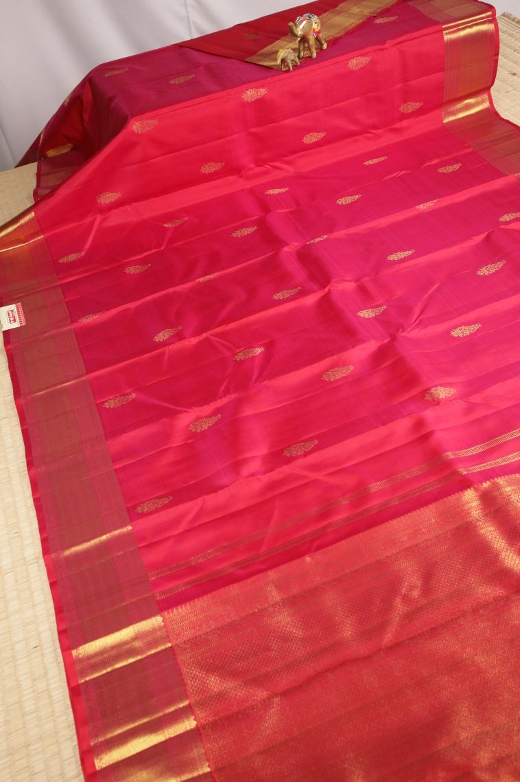 Strawberry Pink Kanchipuram Silk Sarees with Gold Zari Buttis (small Dots Or Motifs) view 2