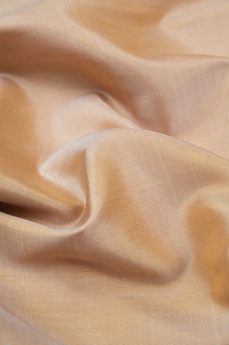 Cream White Kanchipuram Silk Sarees with Gold Zari Plain view 4