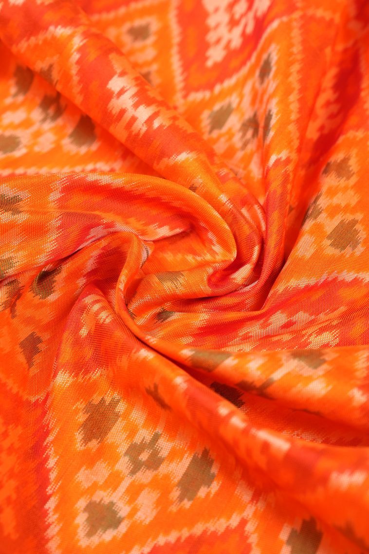 Tiger Orange Ikkat Silk with Without Zari Zari Geometric Shapes view 4