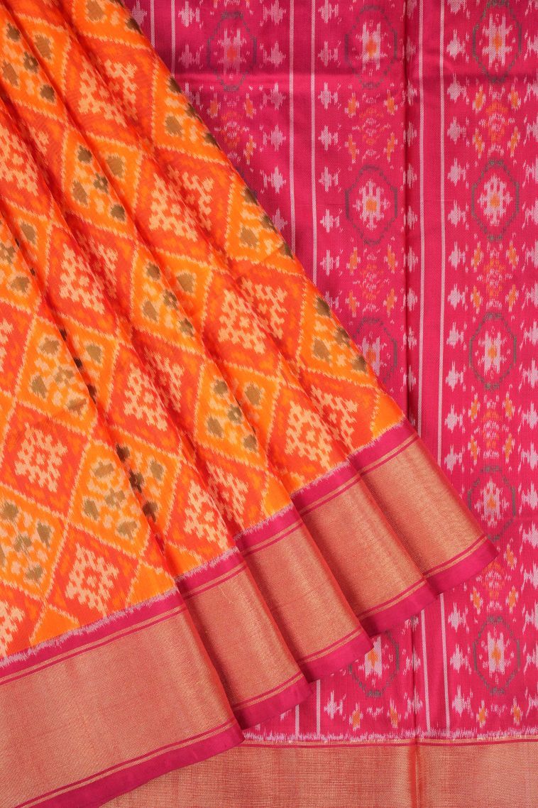 Tiger Orange Ikkat Silk with Without Zari Zari Geometric Shapes view 1