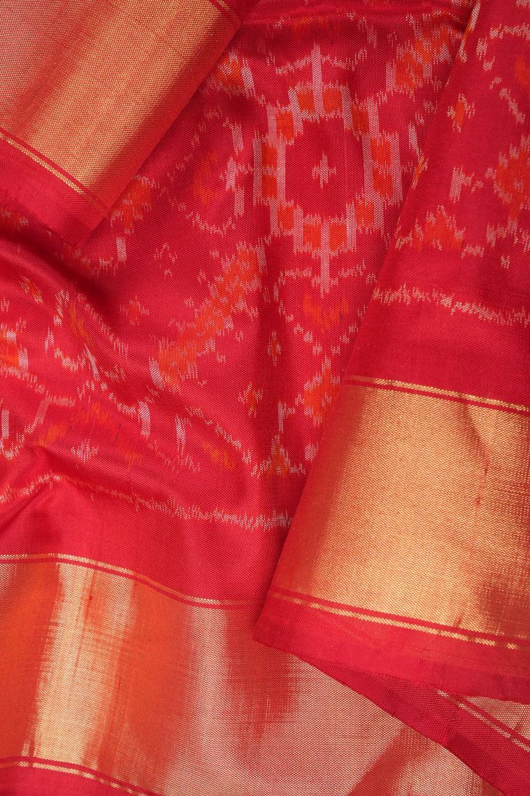 Caramel Brown Ikkat Silk with Without Zari Zari Geometric Shapes view 3