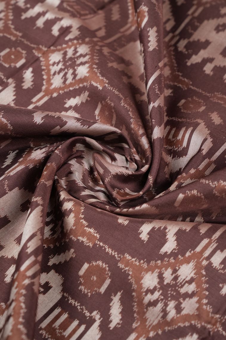 Caramel Brown Ikkat Silk with Without Zari Zari Geometric Shapes view 4