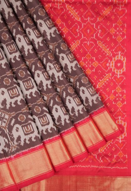 Caramel Brown Ikkat Silk with Without Zari Zari Geometric Shapes