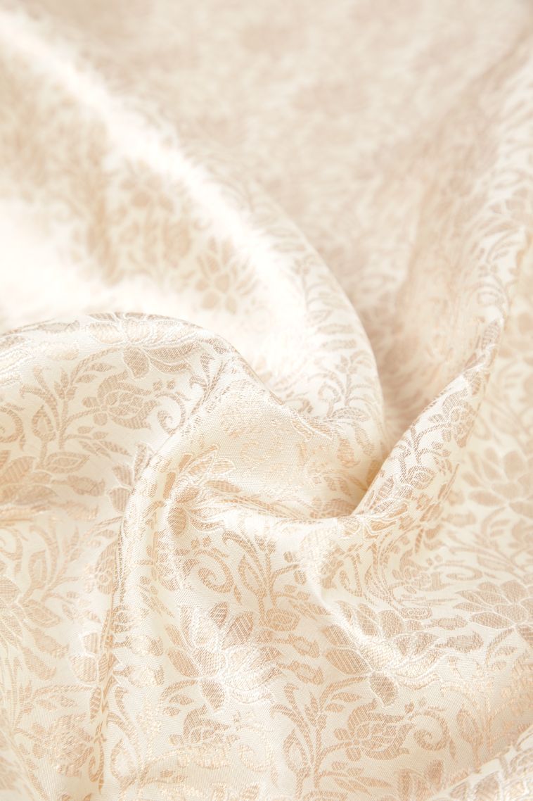 Pearl White Kanchipuram Silk Sarees with Gold Zari Floral Patterns view 4