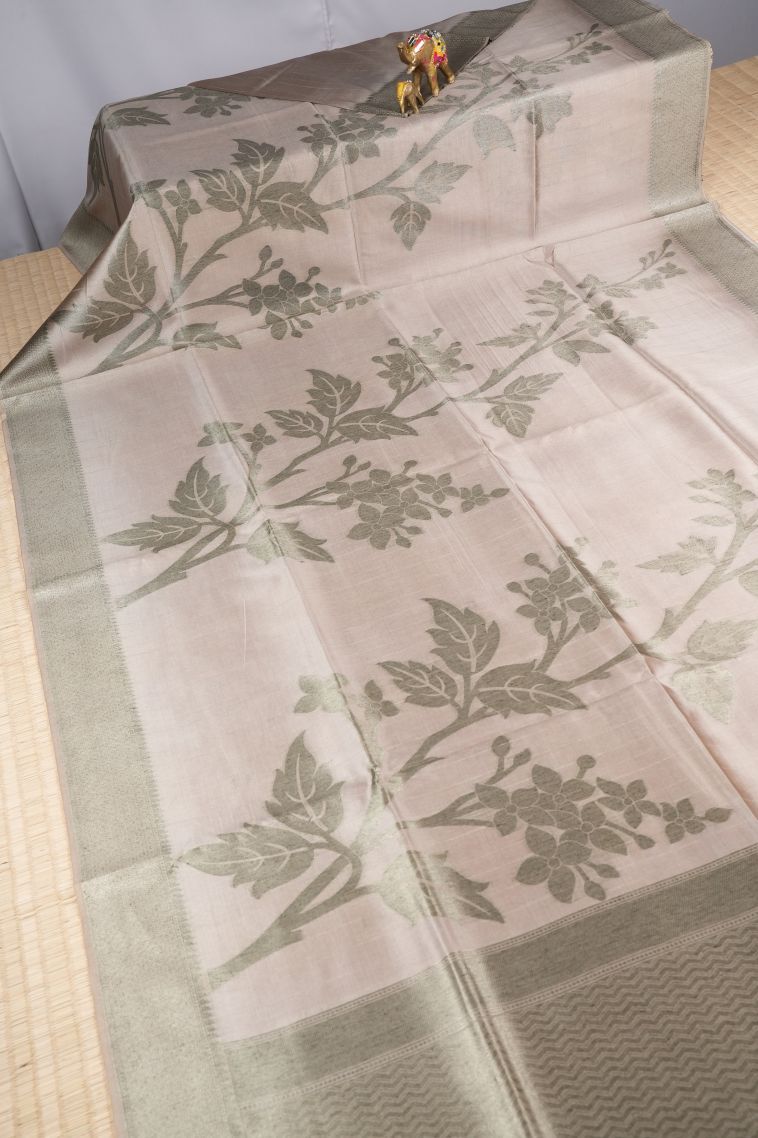 Lemonade Pink Tussar Saree with Without Zari Zari Floral Patterns view 2