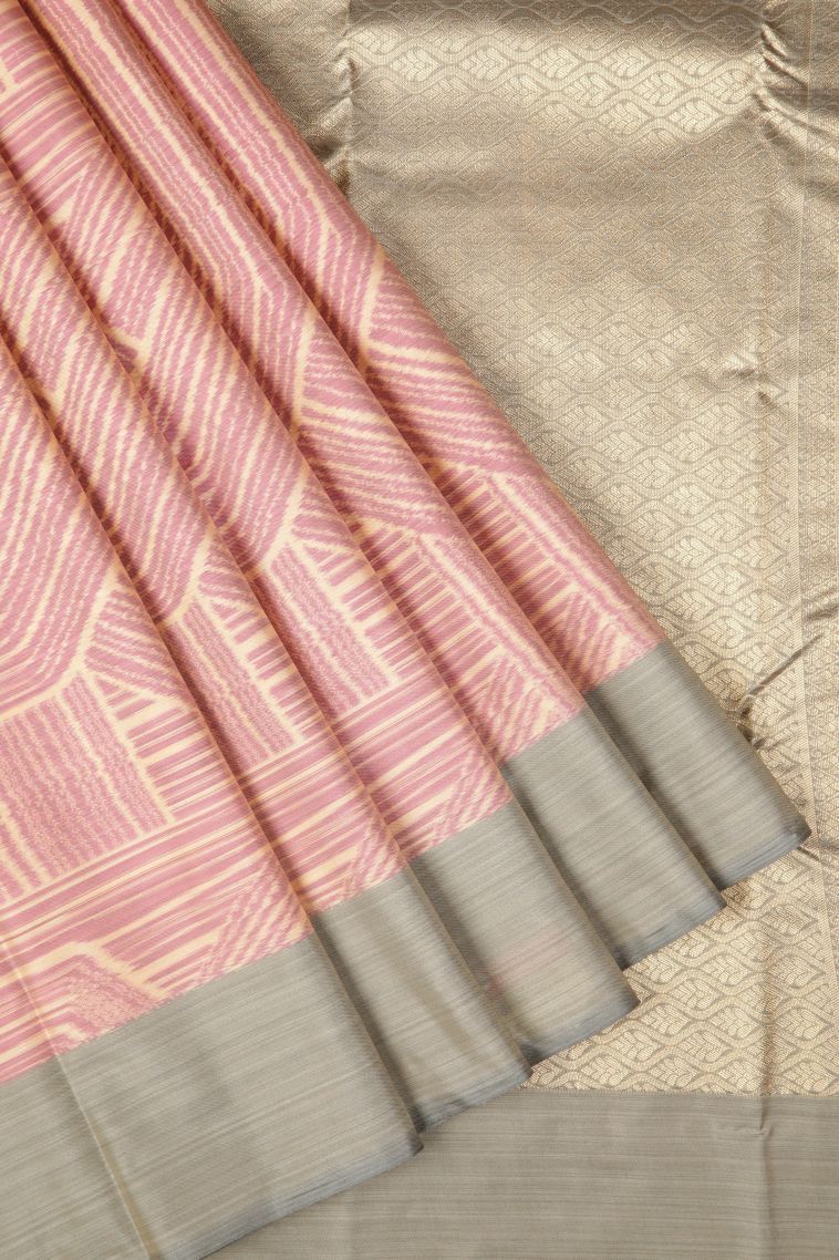 Flamingo Pink Soft Silk Sarees with Without Zari Zari Geometric Shapes view 1