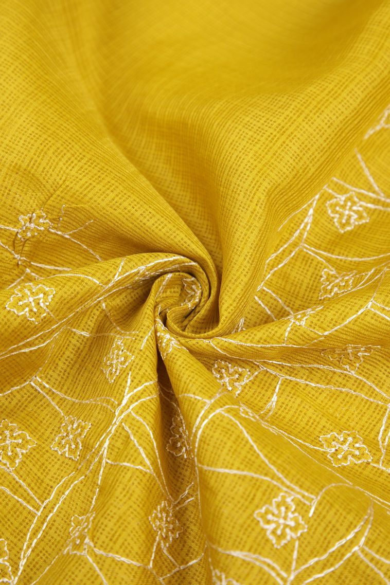 Lemon Yellow Organza Saree with Without Zari Zari Floral Patterns view 4