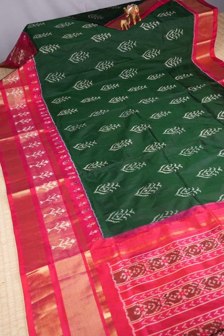 Bottle Green Ikkat Silk with Without Zari Zari Buttis (small Dots Or Motifs) view 2