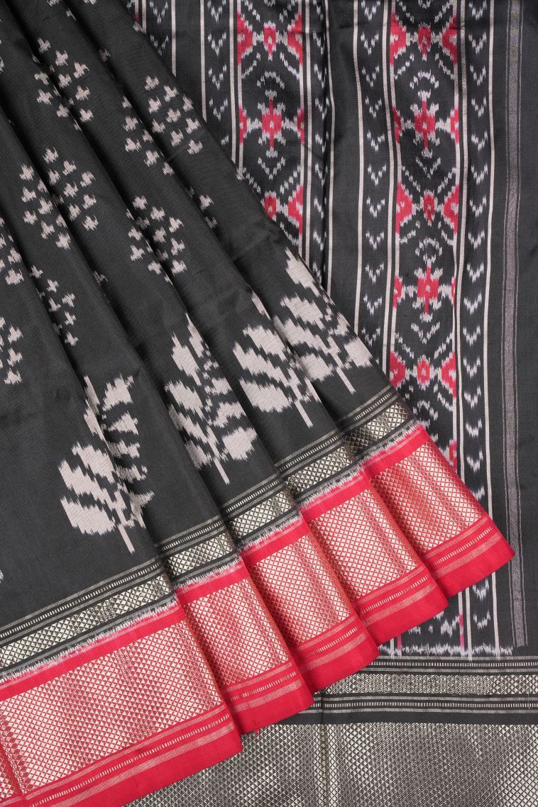Asphalt Black Ikkat Silk with Without Zari Zari Buttis (small Dots Or Motifs) view 1