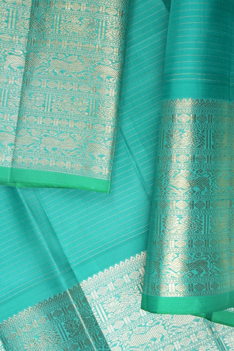 Berry Blue Kanchipuram Silk Sarees with Gold Zari Stripes view 3