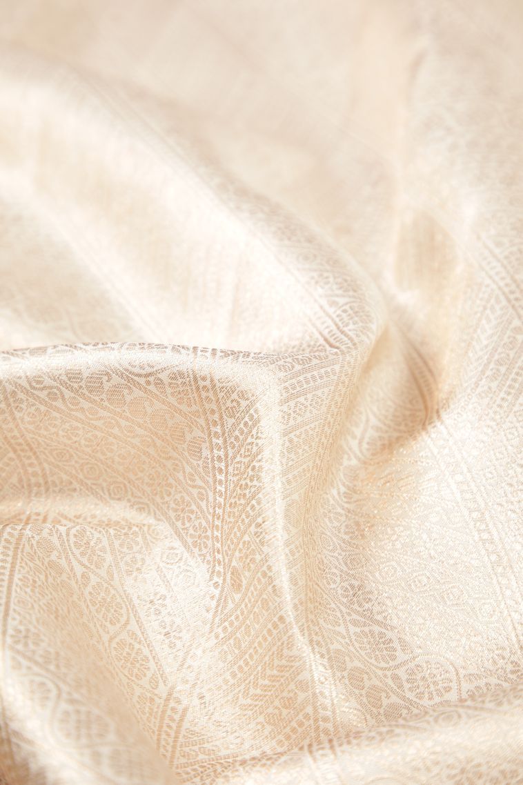 Cream White Kanchipuram Silk Sarees with Gold Zari Floral Patterns view 4