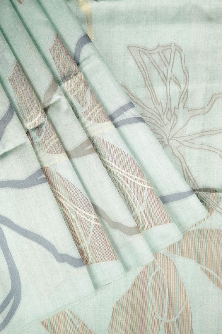 Arctic Blue Tussar Saree with Without Zari Zari Floral Patterns view 1