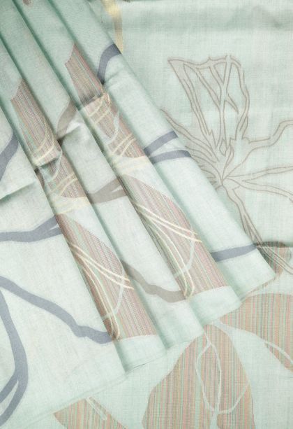 Arctic Blue Tussar Saree with Without Zari Zari Floral Patterns