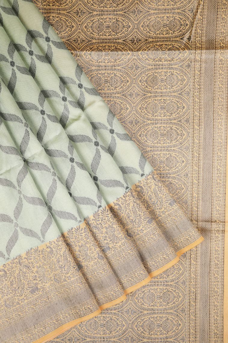 Sky Blue Tussar Saree with Without Zari Zari Floral Patterns view 1