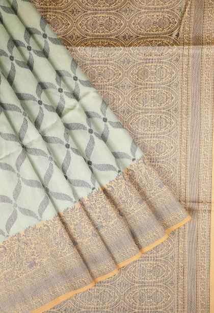 Sky Blue Tussar Saree with Without Zari Zari Floral Patterns