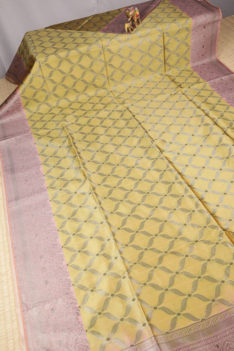 Lemon Yellow Tussar Saree with Without Zari Zari Floral Patterns view 2