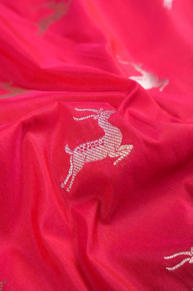 Strawberry Pink Banaras Sarees with Gold Zari Buttis (small Dots Or Motifs) view 4