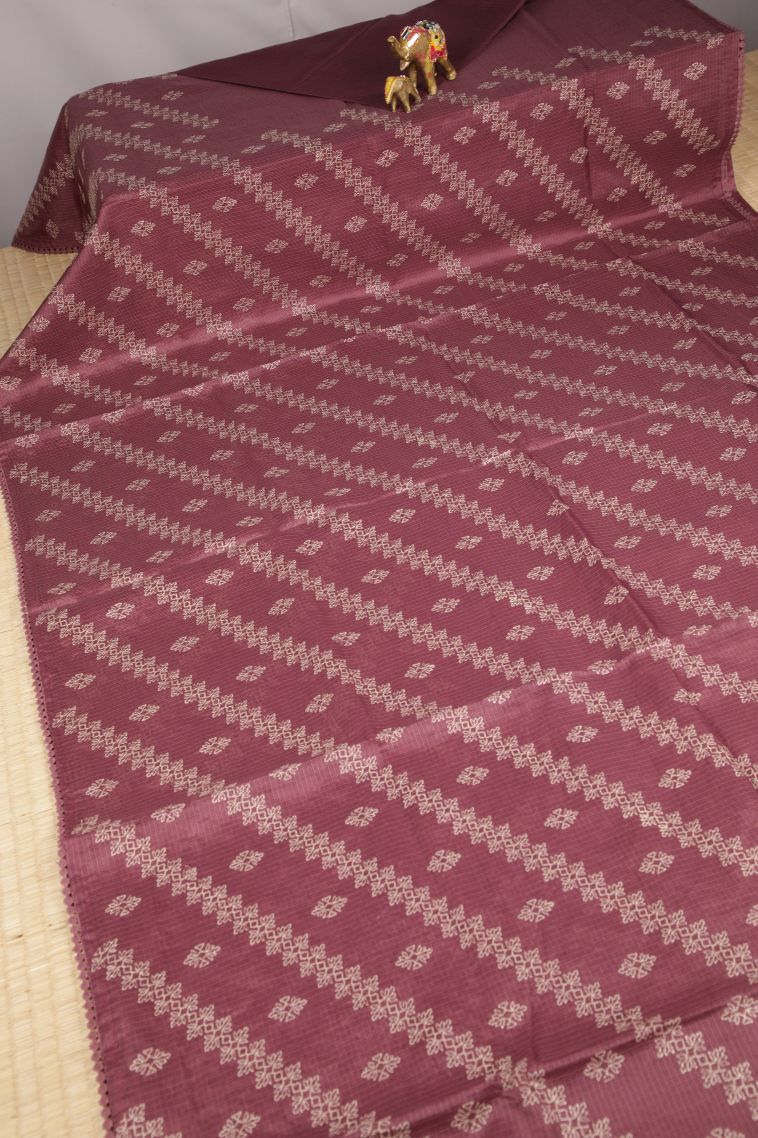 Rosewood Pink Organza Saree with Without Zari Zari Floral Patterns view 2