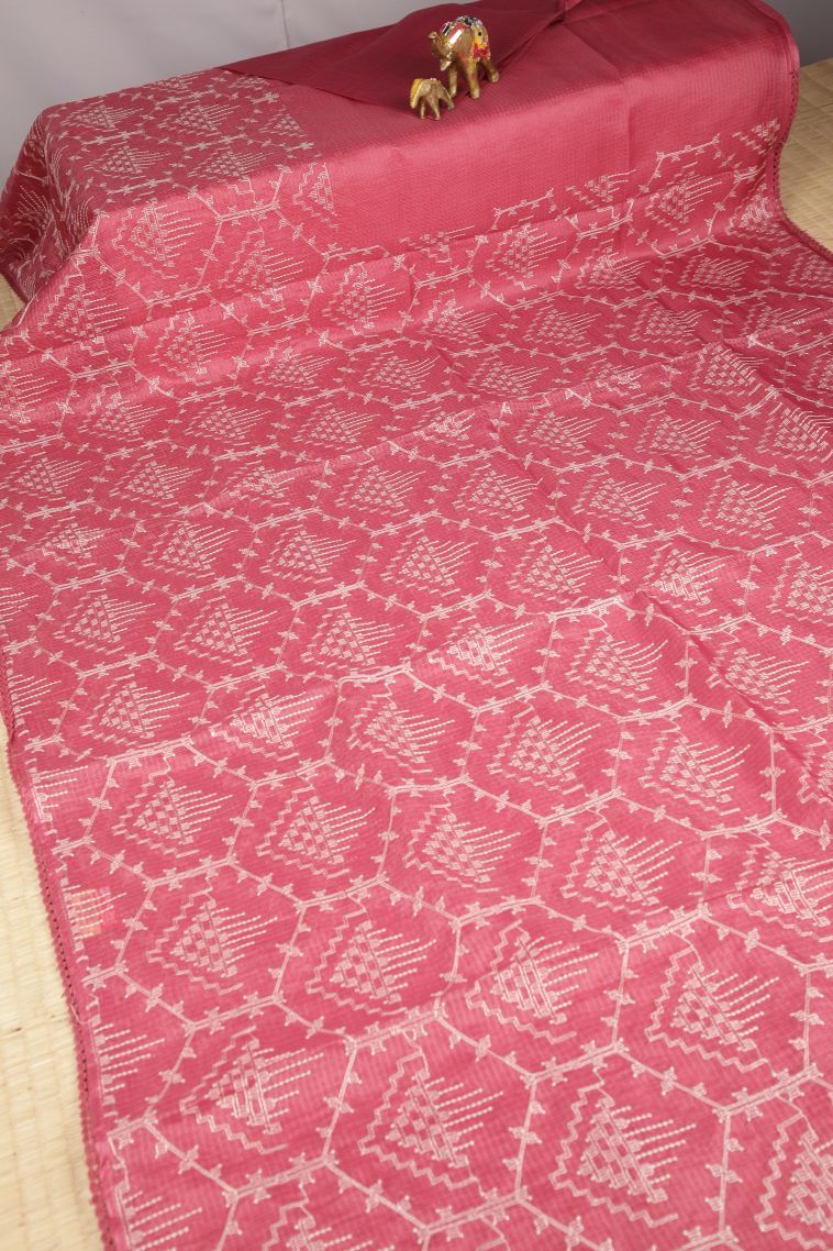 Punch Pink Organza Saree with Without Zari Zari Geometric Shapes view 2