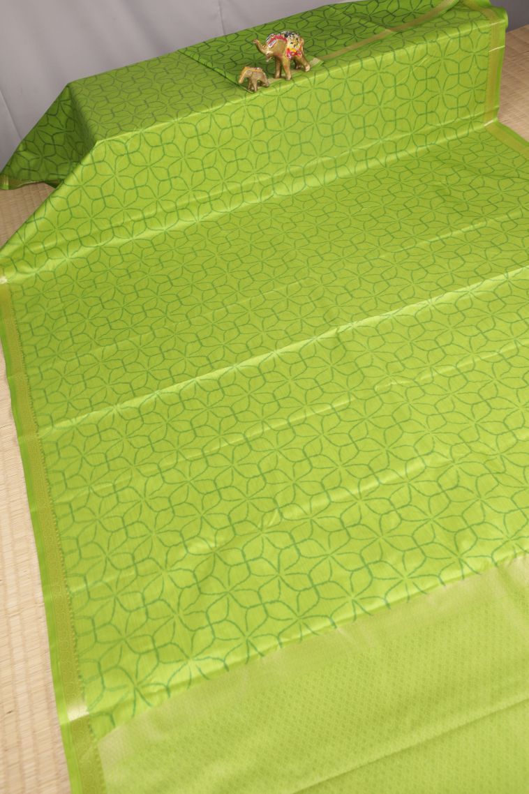 Chartreuse Green Soft Silk Sarees with Without Zari Zari Floral Patterns view 2