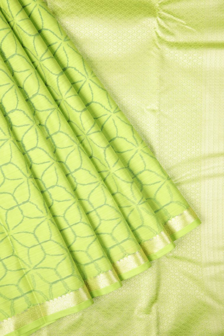 Chartreuse Green Soft Silk Sarees with Without Zari Zari Floral Patterns view 1