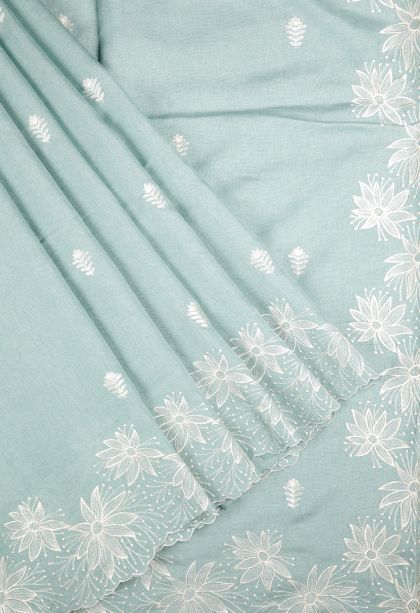 Arctic Blue Tussar Saree with Without Zari Zari Buttis (small Dots Or Motifs)