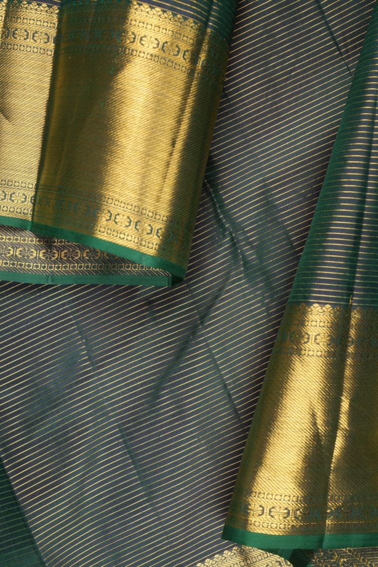 Basil Green Kanchipuram Silk Sarees with Gold Zari Checks view 3