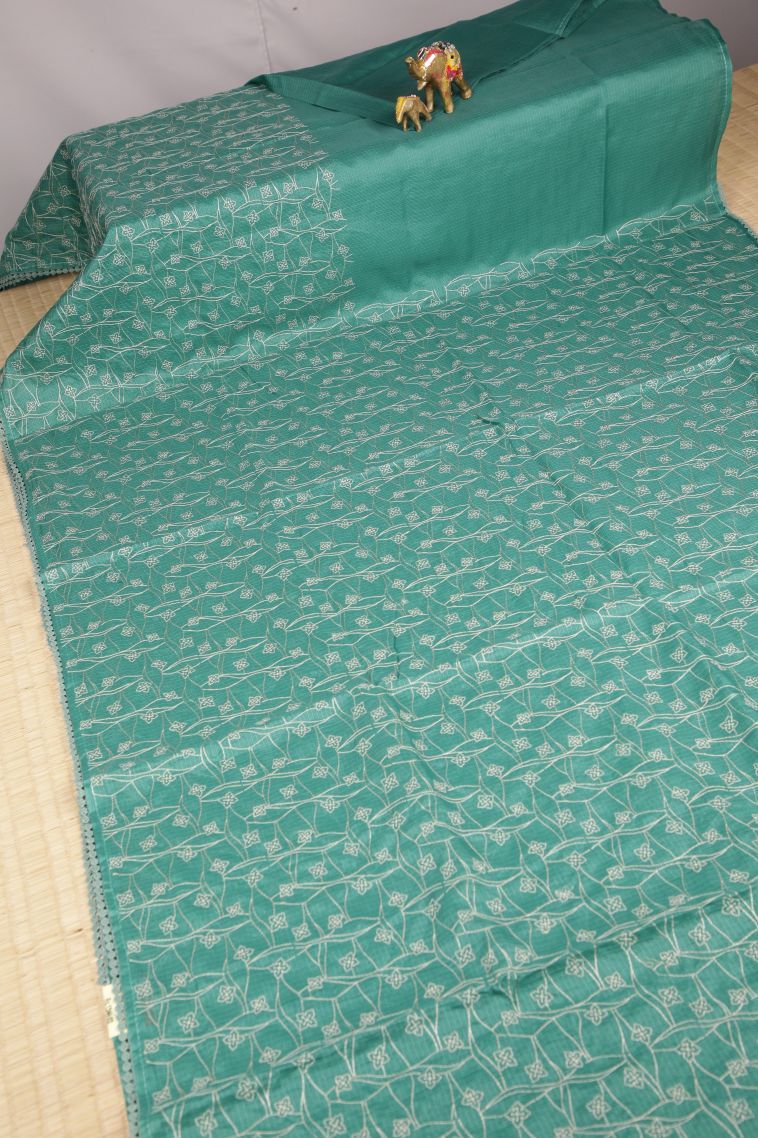 Sapphire Blue Organza Saree with Without Zari Zari Floral Patterns view 2