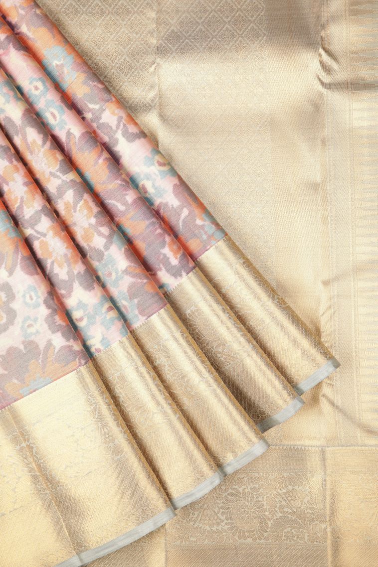 Coral Pink Soft Silk Sarees with Without Zari Zari Floral Patterns view 1