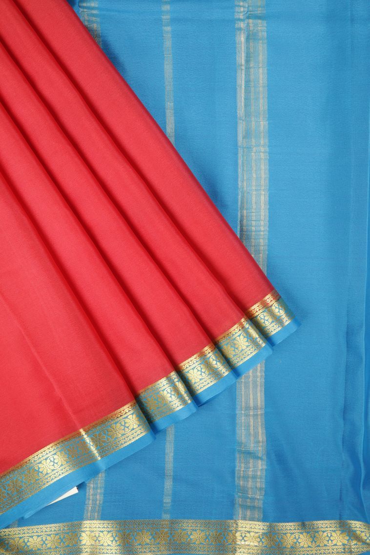 Rose  Red Mysore Silk with Without Zari Zari Plain view 1