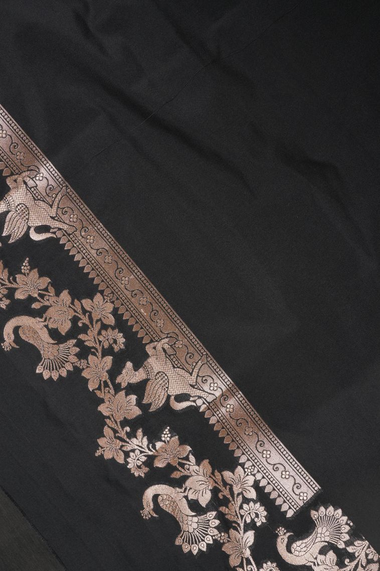 Asphalt Black Banaras Sarees with Gold Zari Buttis (small Dots Or Motifs) view 3