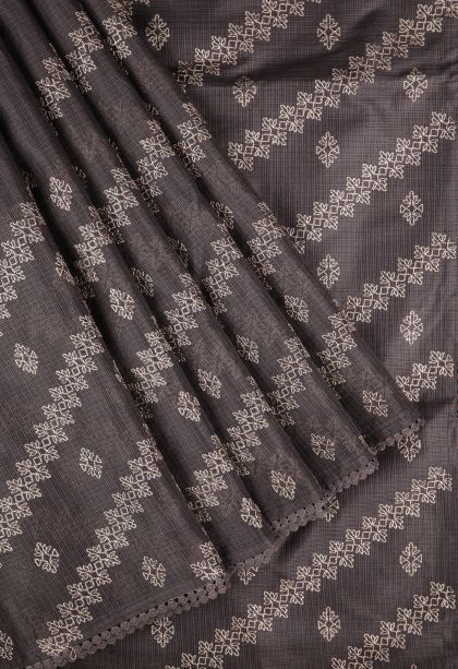 Charleston Black Organza Saree with Without Zari Zari Floral Patterns
