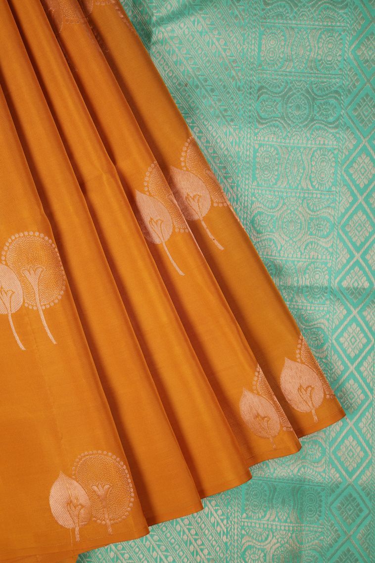 Granola Yellow Soft Silk Saree with Copper Zari Buttis (small Dots Or Motifs) view 1