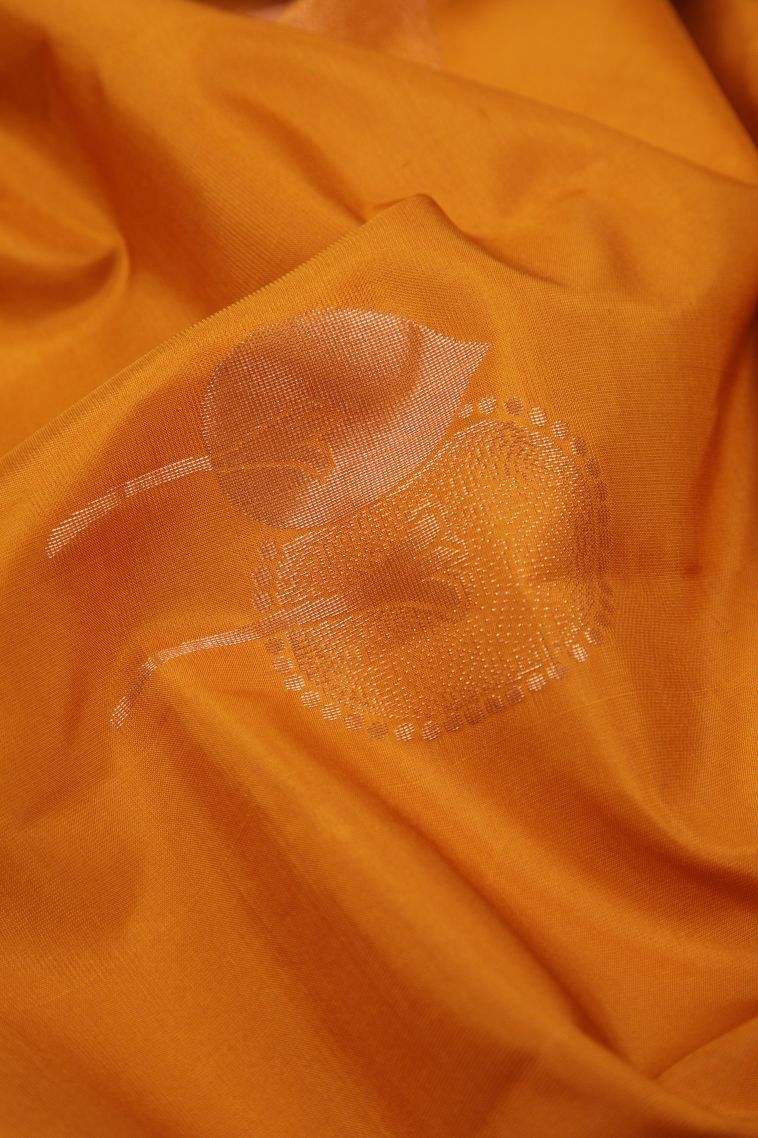 Granola Yellow Soft Silk Saree with Copper Zari Buttis (small Dots Or Motifs) view 4